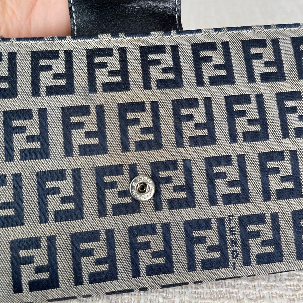 Fendi Navy and Beige Zucca Canvas Clutch with Black Leather Strap - Picture 10 of 11
